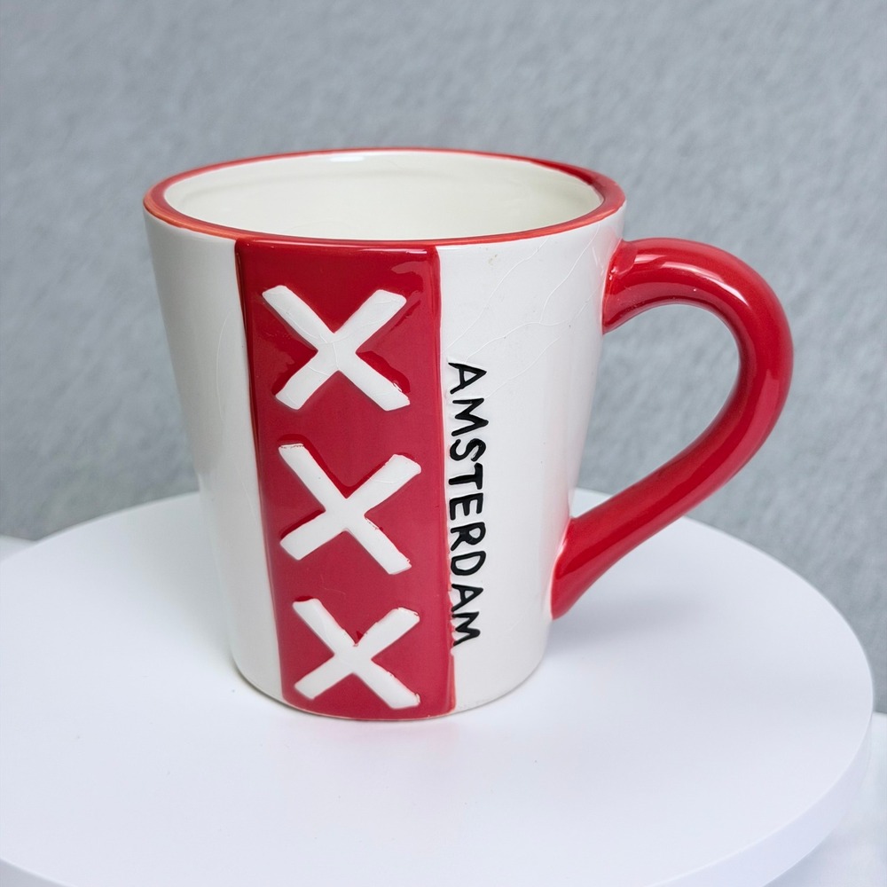 Deco World Holland Amsterdam Souvenir Mug Red White Triple X Ceramic Coffee Cup